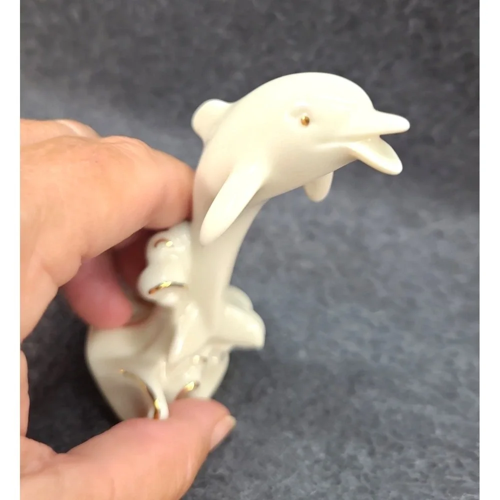 Lenox White Dolphin Porcelain Figurine 24K Gold Trim Elegant Ocean Collectible